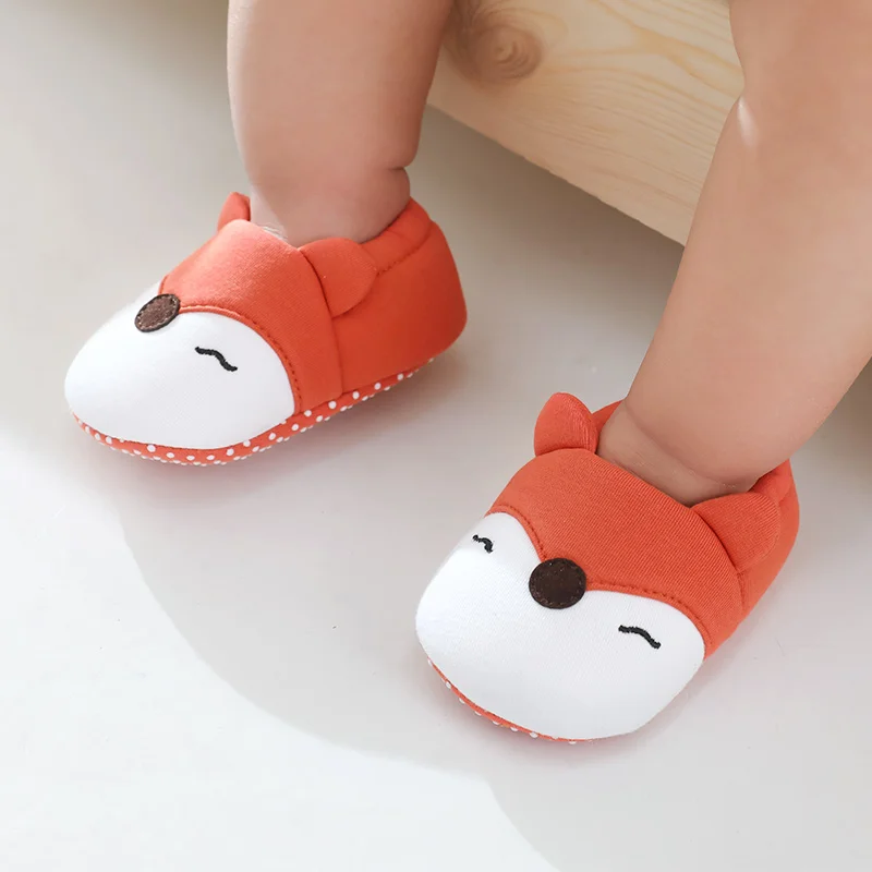 Cartoon Animal Pattern Newborn Baby Shoes Boys Girls 0-18M Slippers Soft Sole Non-slip Crib First Walker Winter Warm Booties