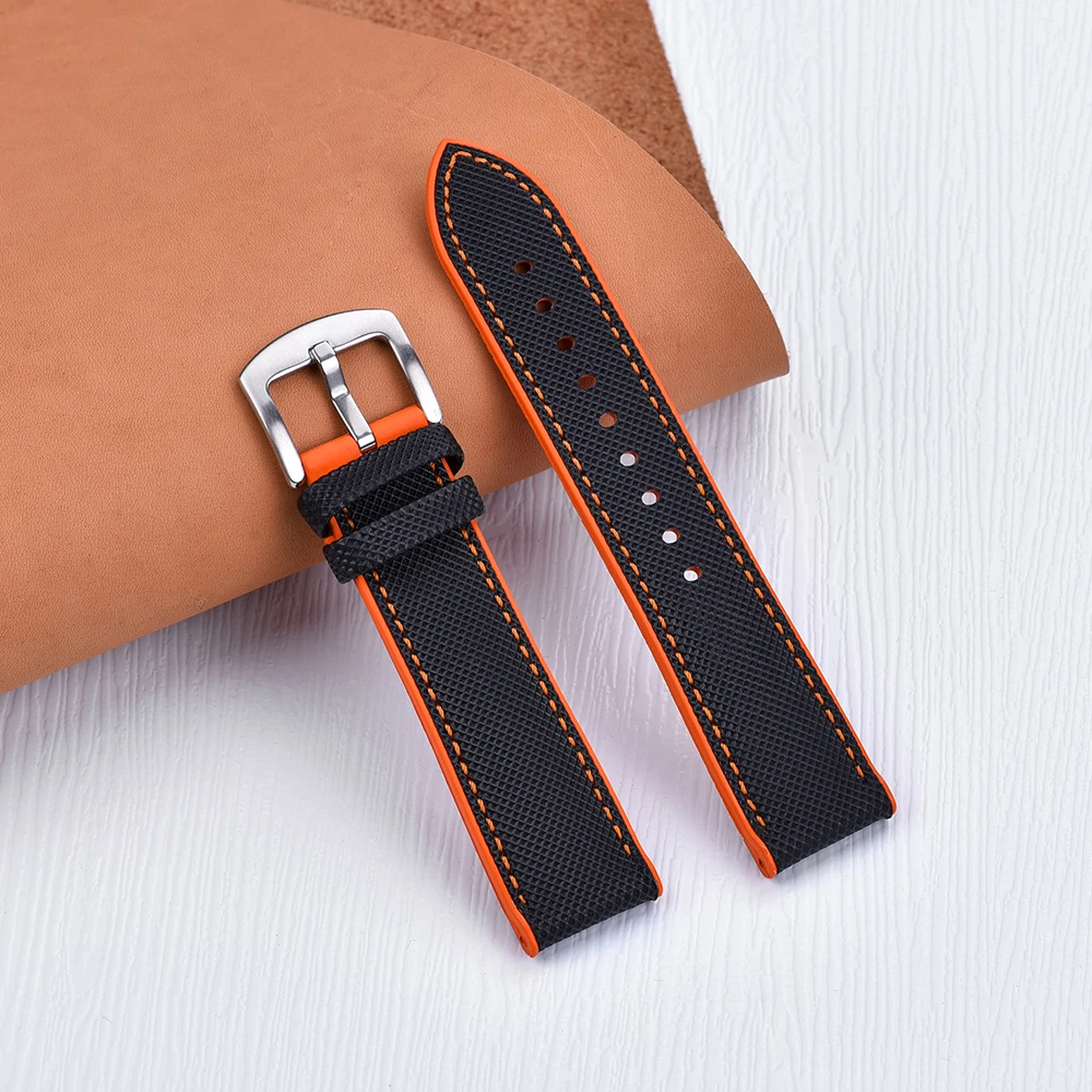Leather+Rubber Watch Strap Leather Watchband 20mm 22mm Rubber Strap Sports Waterproof Strap for Men Women Wristwatch Replacement