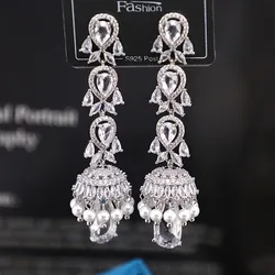 Bilincolor Fashion Long Clear Cubic Zirconia Tassel Earring for Women Wedding