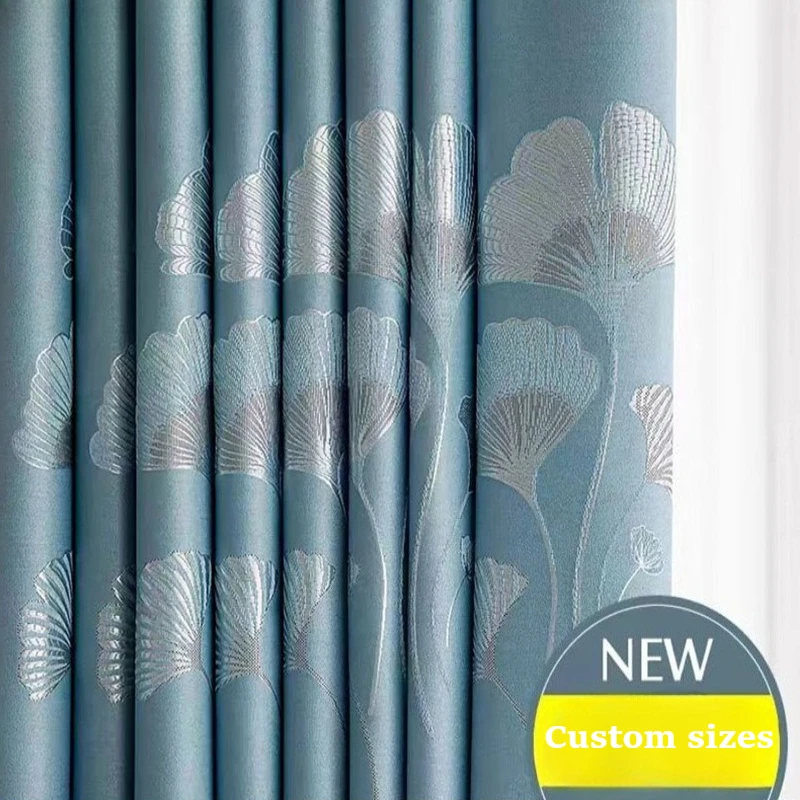 European Style Elegant Ginkgo Leaf Jacquard Window Curtains Custom Size Matching White Tulle for Living Dining Bedroom Kitchen