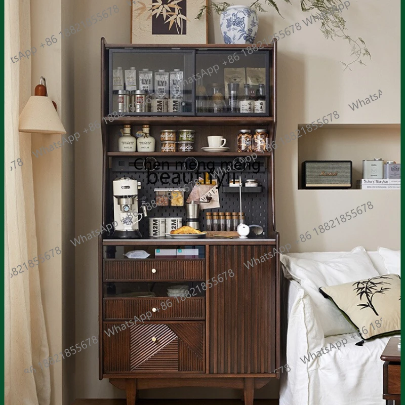 X Vintage Solid Wood Sideboard Storage Cabinet Multifunctional Organizer Rock Slab Mid-Century High Cabinet Simple Storage