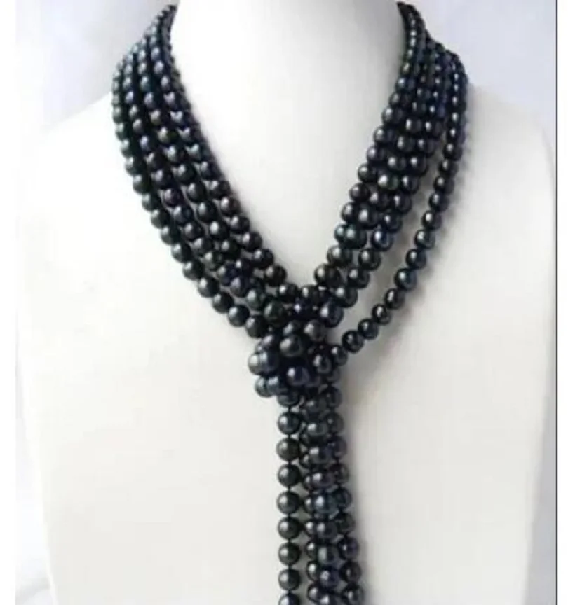 100 inch authentic aaa 8-9mm Nanhai black pearl necklace with 14K gold chain to make exquisite jewelry.