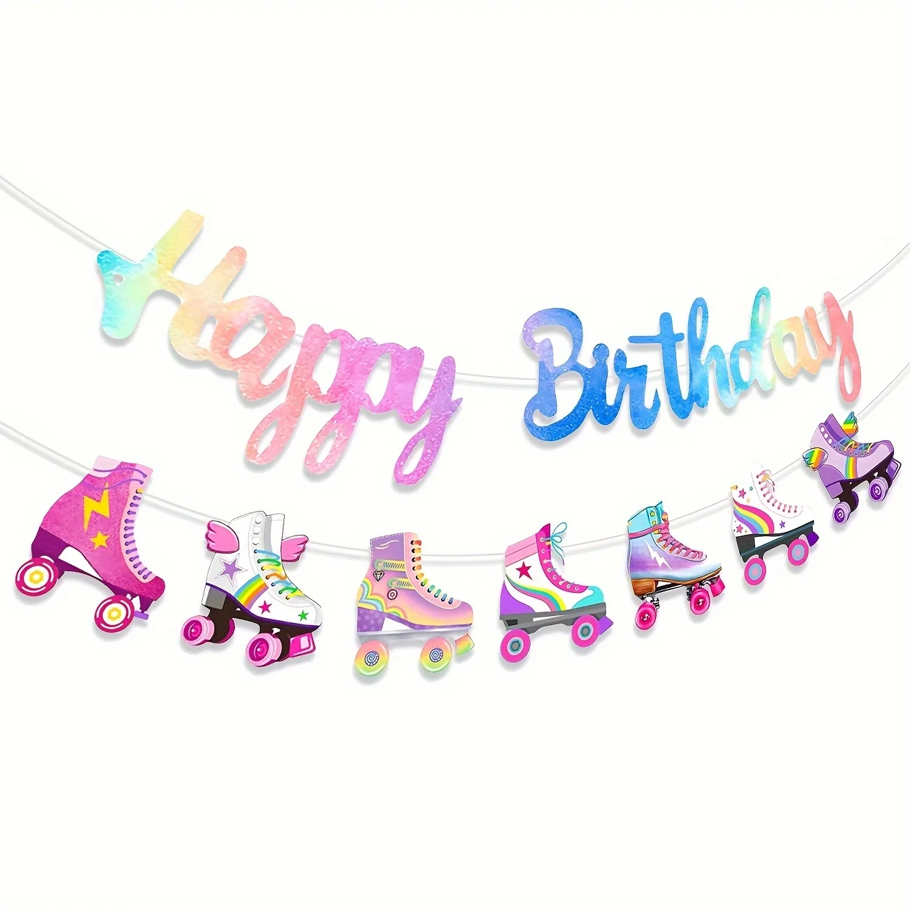 Roller Skating Birthday Party Banner Roller Skating Birthday Party Decorations Neon Rainbow Glitter Roller Skate Happy Birthday