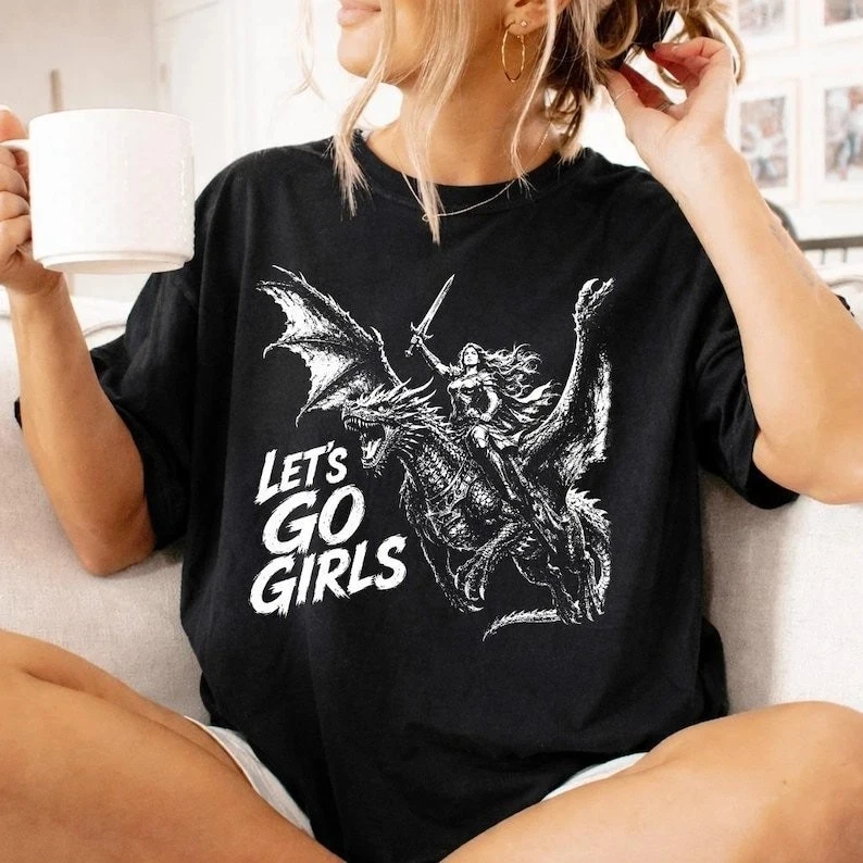 Warrior Woman Dragon Rider Shirt Fantasy Graphic Tee Feminist Empowerment Game T-Shirts Tee Top Shirt Graphic Short Sleeve