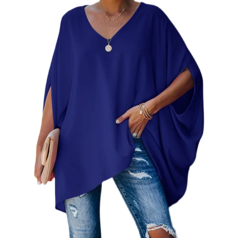 Estate 202 T-shirt ampia da donna Batwing Sve Stampa serpente tinto di media lunghezza Street Sle V-Ne Poliestere Casual Top