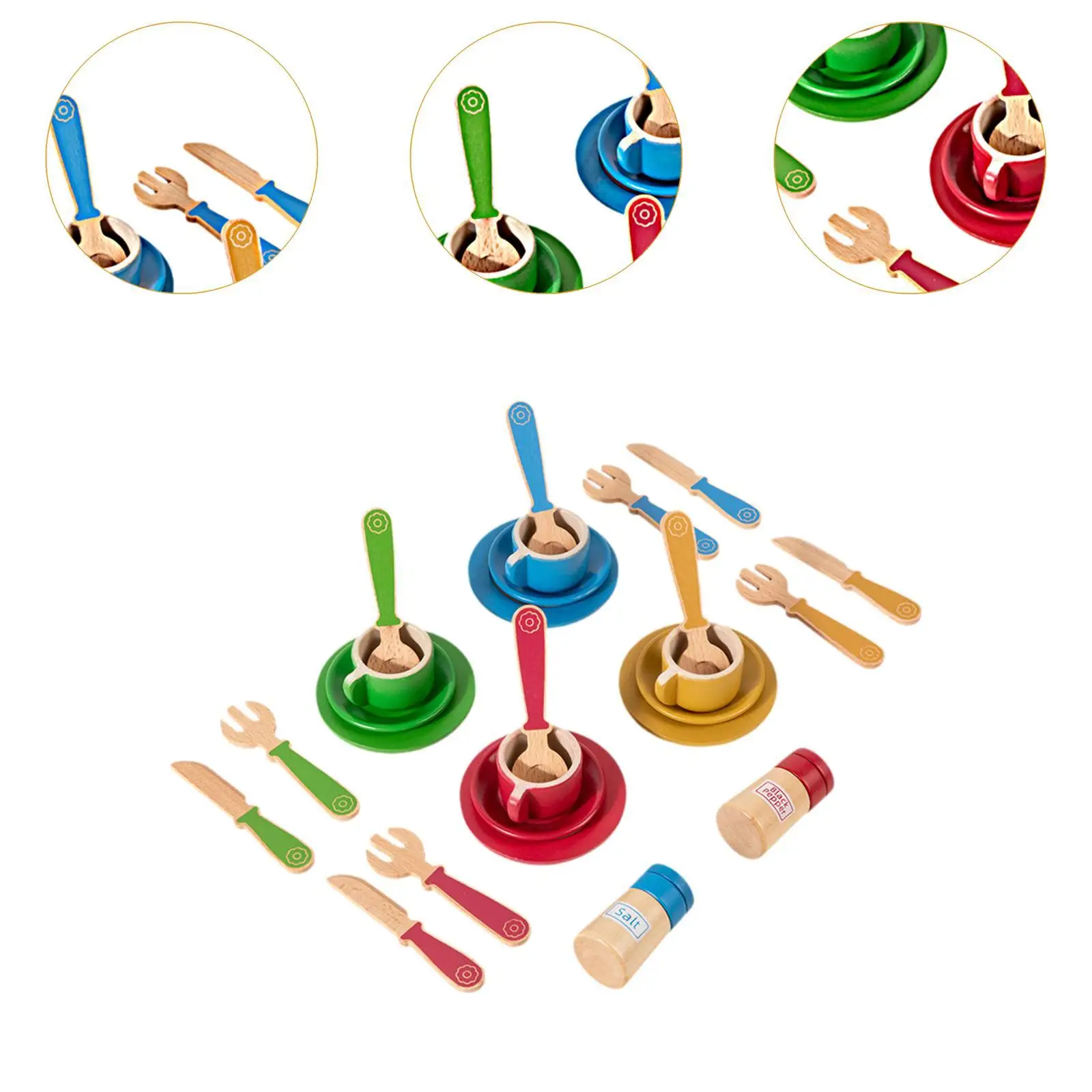 Wooden Play Dishes and Plates Role Play Pretend Play Creative Cooking Toys for Children Boys Girls 3 4 5 Year Old Birthday Gift