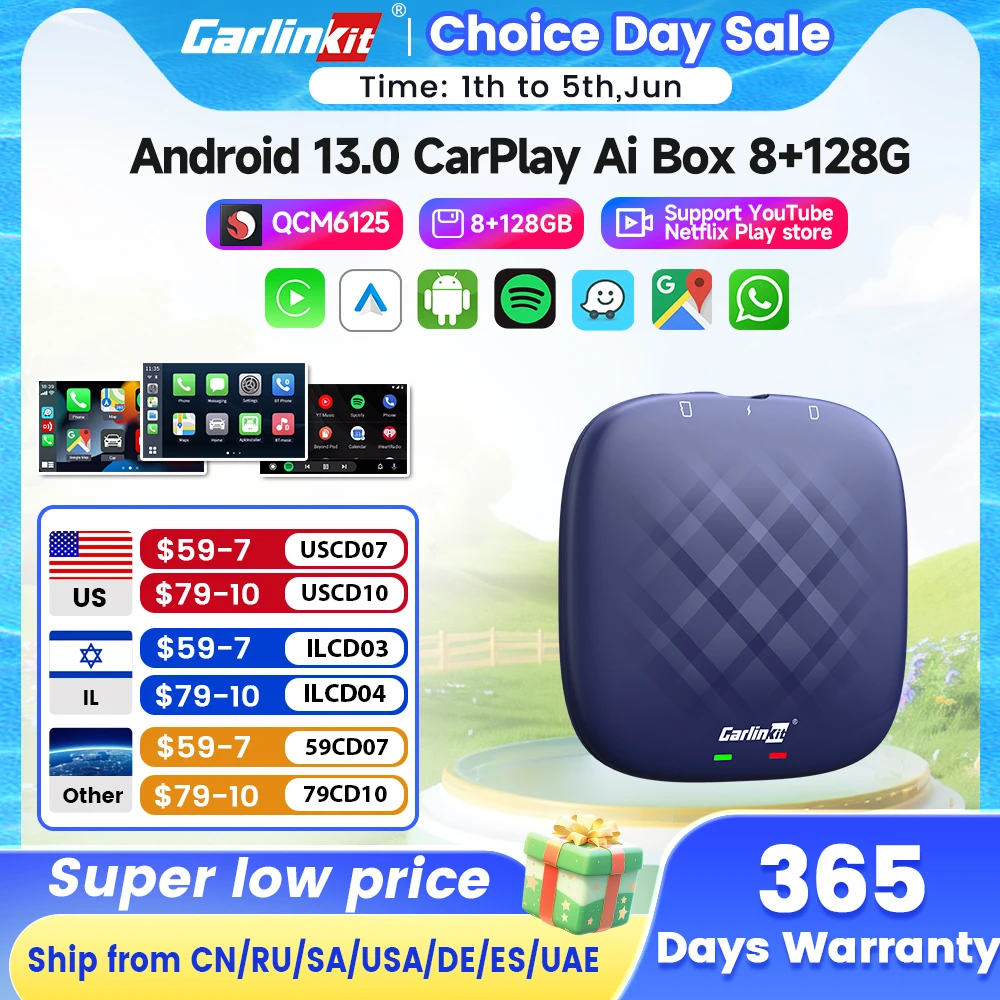 

Carlinkit Android 13 Tv Box Support Netflix For YouTube Wireless CarPlay Android Auto Ultra 8+128G QCM665 4G LTE GPS Play Store