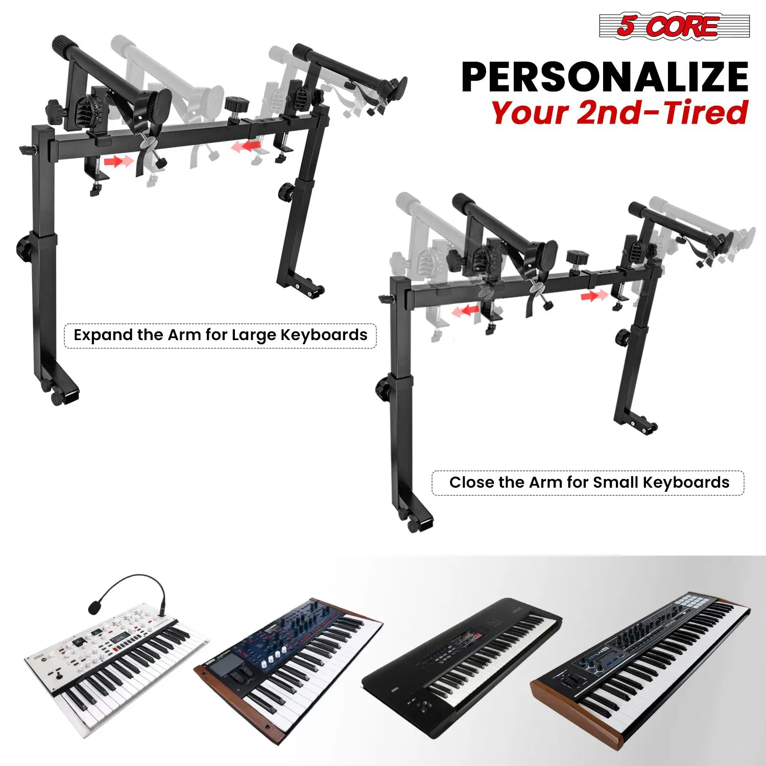 2 Tier Keyboard Stand Attachment Easy Gear Adjustable Universal Electric Digital Piano Stands for 54, 88 Key Two Tier Second