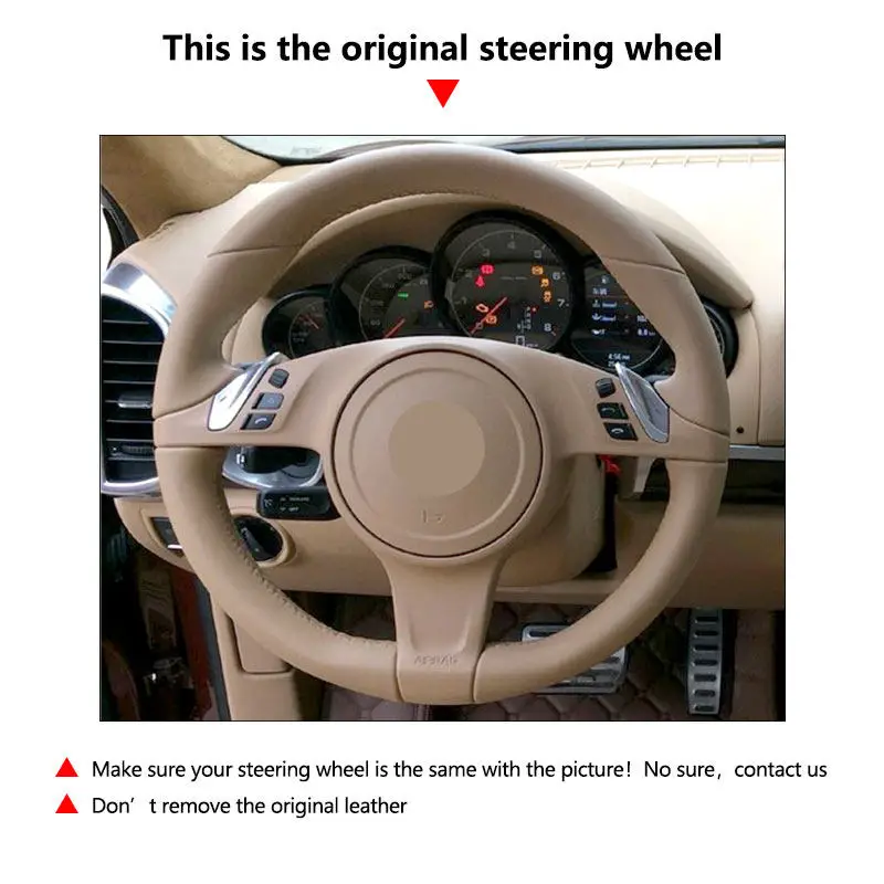 Braids on Steering Wheel For Porsche Cayenne Panamera 2010 2011 2012 Car Steering Wheel Hand Stitching Leather Cover Trim