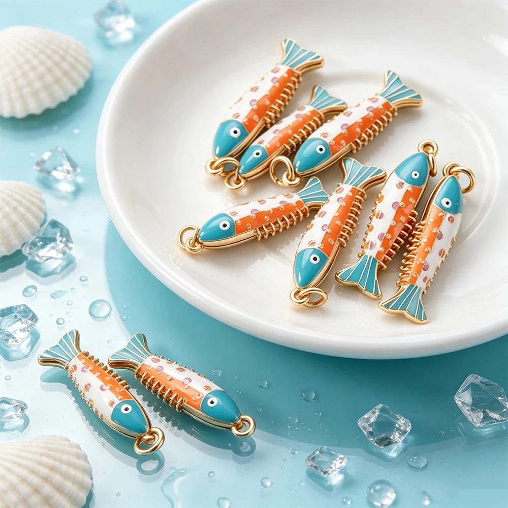 1 PCS Enamel Fish Charm Pendant DIY Handmade Jewelry Making Supply Ocean Style Fish Shape Dangle Ornament for Necklace Bracelet