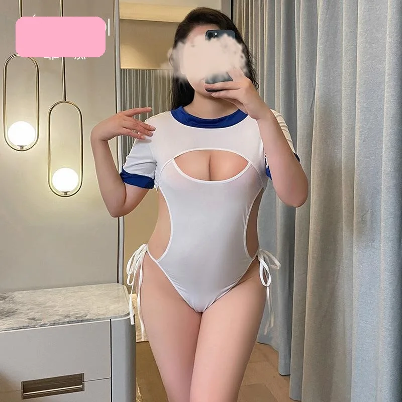 

New Fashion Women's Sexy Plus Size Roleplay Student Lingerie Underwear Hollow Out See-through Teddy Bodysuit Large Size XXL Wear