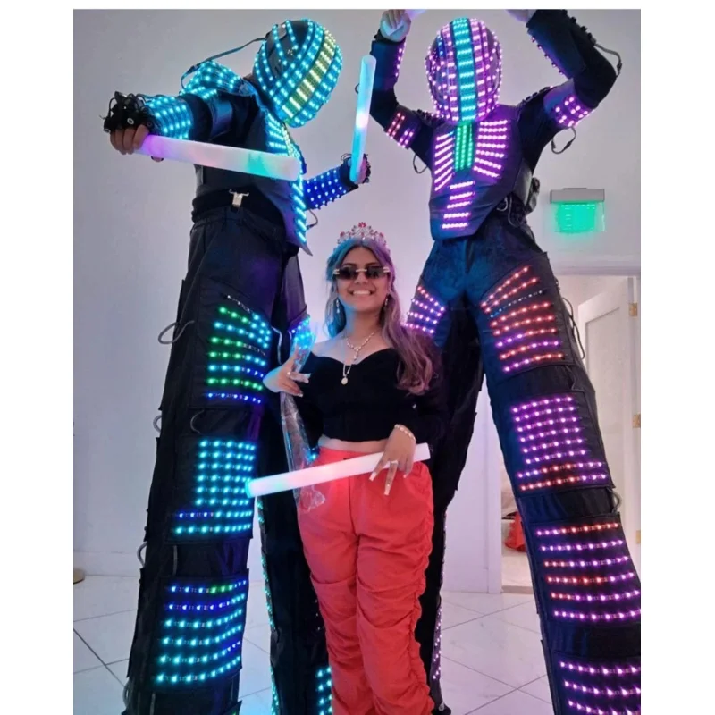 Party Stilts Walker LED Lights Costumes Robot Dance Suit For Party Performance Electronic Music Festival DJ Show JS2205