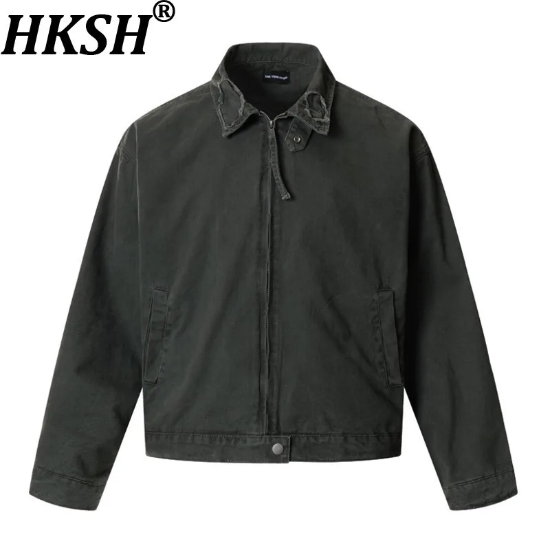 

HKSH весенне-осенняя новая женская куртка на молнии с отложным воротником в американском стиле ретро, потертые унисекс пальто в стиле сафари HK15059