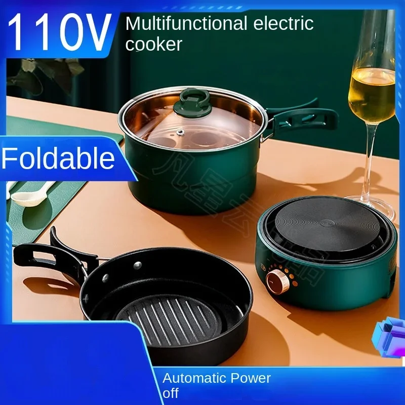 110V/220V Electric Skillet with Foldable Design, Portable and Easy to Store, Suitable for Cooking, Frying and Steaming