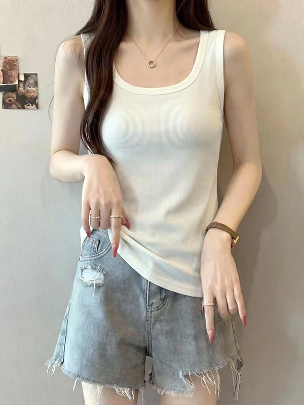 

plus Size Casual Slimming Vest Women Summer New White Fitting Outerwear U-Neck Sleeveless Strapless Top Skin-Friendly Breathable