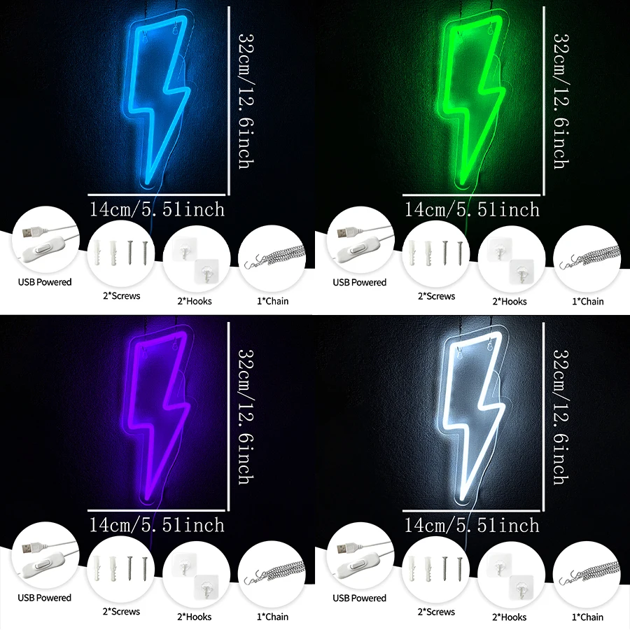 Multi-Color Lightning Neon Sign For Wall Decor,Led Neon Light For Bedroom,Game Room Decor,Bar,Club,Party Decor,Festival Gifts
