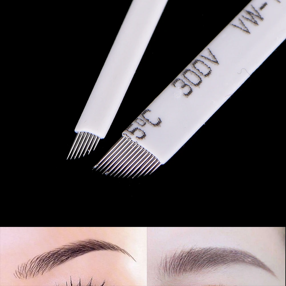 

10Pcs 7 9 11 12 14 Pins Lamina Blade Microblading Needles Makeup Eyebrow Tattoo Needles for 3D Embroidery Manual Tattoo Pen