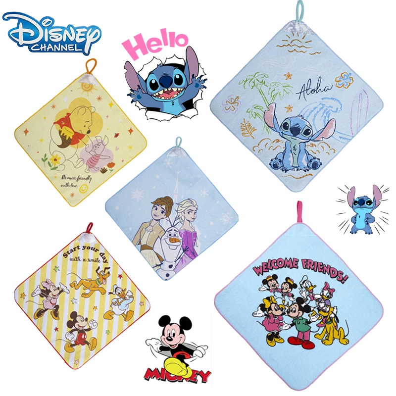 Disney Stitch Towel Cartoon Cute Winnie The Pooh Kerchief Child Lanyard Towel Mickey Minnie Wash Face Hand Towel Donald Duck