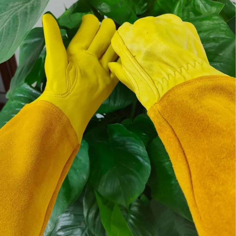 Long Sheepskin Gardening Gloves Thorn Proof Cut Resistant Rose Pruning Welding Work Gloves Heavy Duty Protective Gauntlet