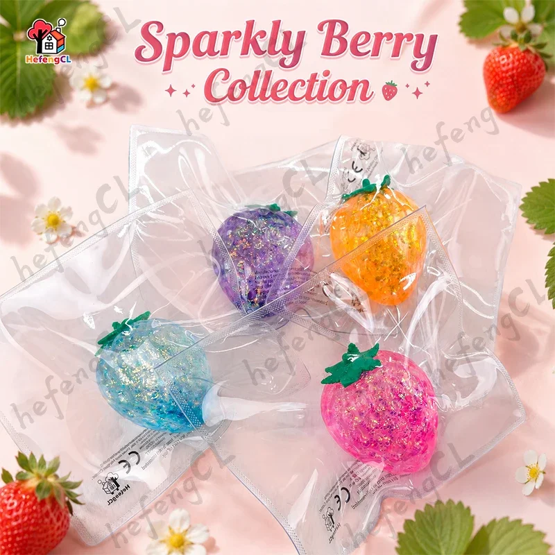 HefengCL Glitzerndes Erdbeer-TPR-Quetschspielzeug, Leichtes Sensorisches Fidget-Spielzeug für Erwachsene & Kinder, Ideal als Geschenk & für den Täglichen Gebrauch