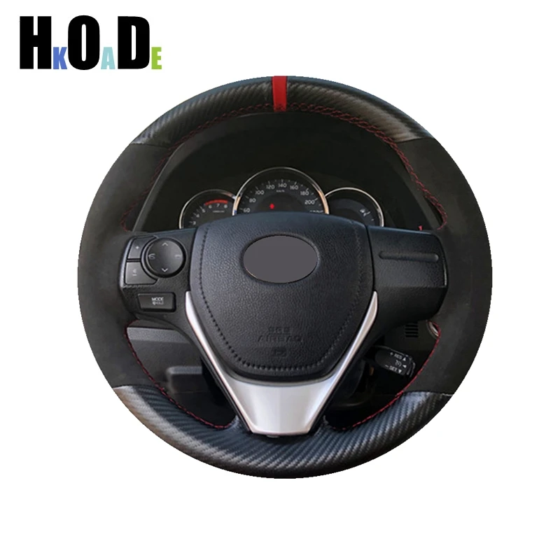 

For Toyota RAV4 Wildlander MarkX FJ Cruiser Camry Highlander Hand-stitched Leather Suede Car Steering Wheel Cover