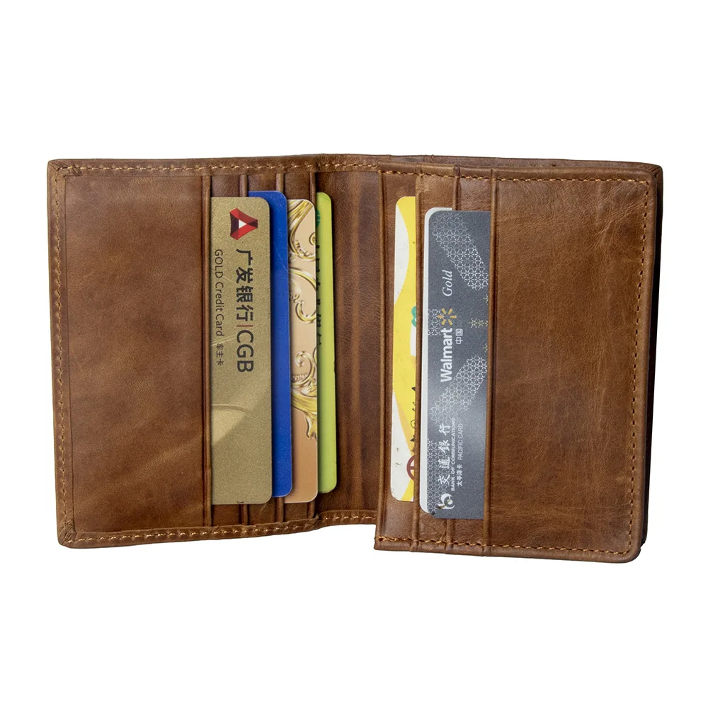 Crazy Horse Leather Card Holder Wallet for Men with Multiple Card Slots and Coin Pocket