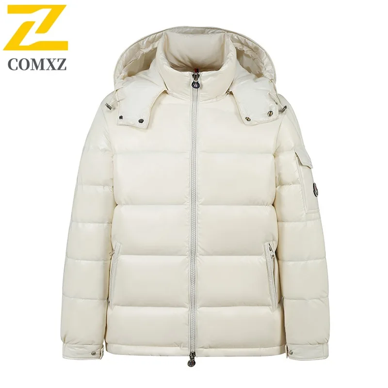 COMXZ 2025 جديد سميكة الرجال الحرارية أسفل سترة فضفاضة تناسب معطف منتفخ الاتجاه قصيرة نمط زوجين الوقوف طوق الشتاء معطف في الهواء الطلق