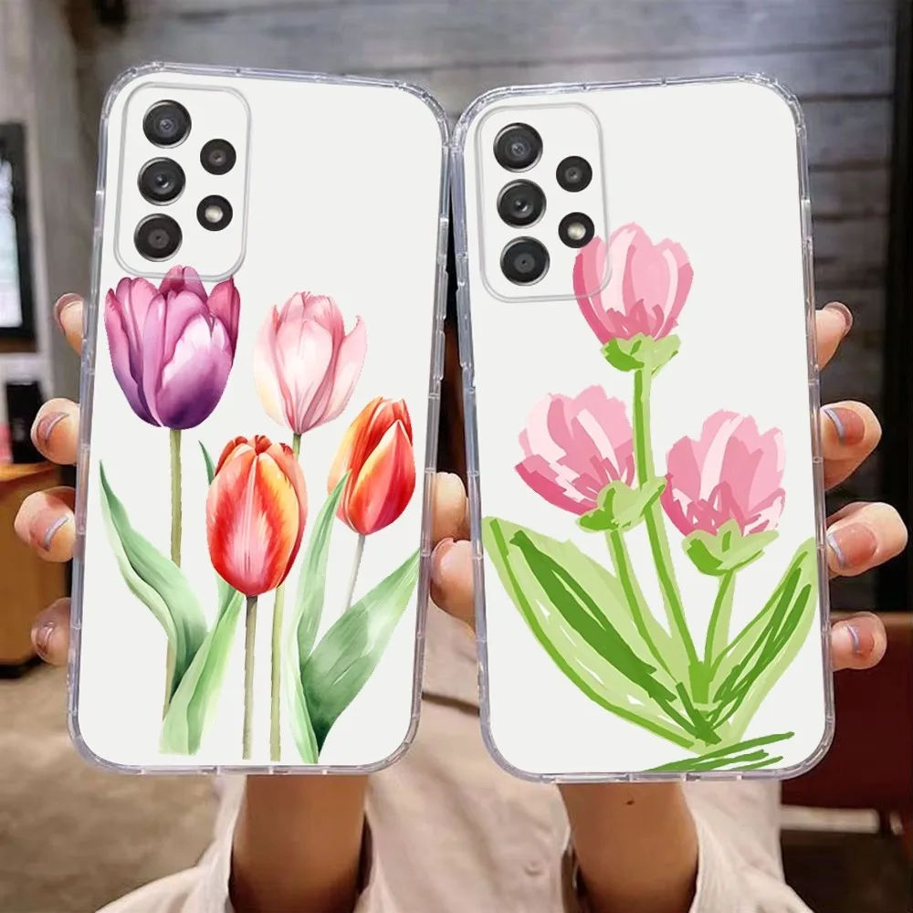 Red poppies tulip rose Phone Case For Samsung Galaxy A71,70,52,51,40,31,A50,30S,21S,Note20ultra Transparent Cover