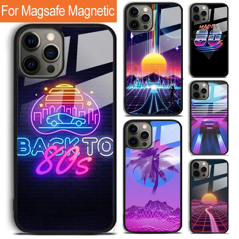 Neon Retrowave 80s Vintage Art Phone Case For iPhone 16 15 14 13 12 11 Pro Max Plus Magsafe Magnetic Wireless Charging Cover