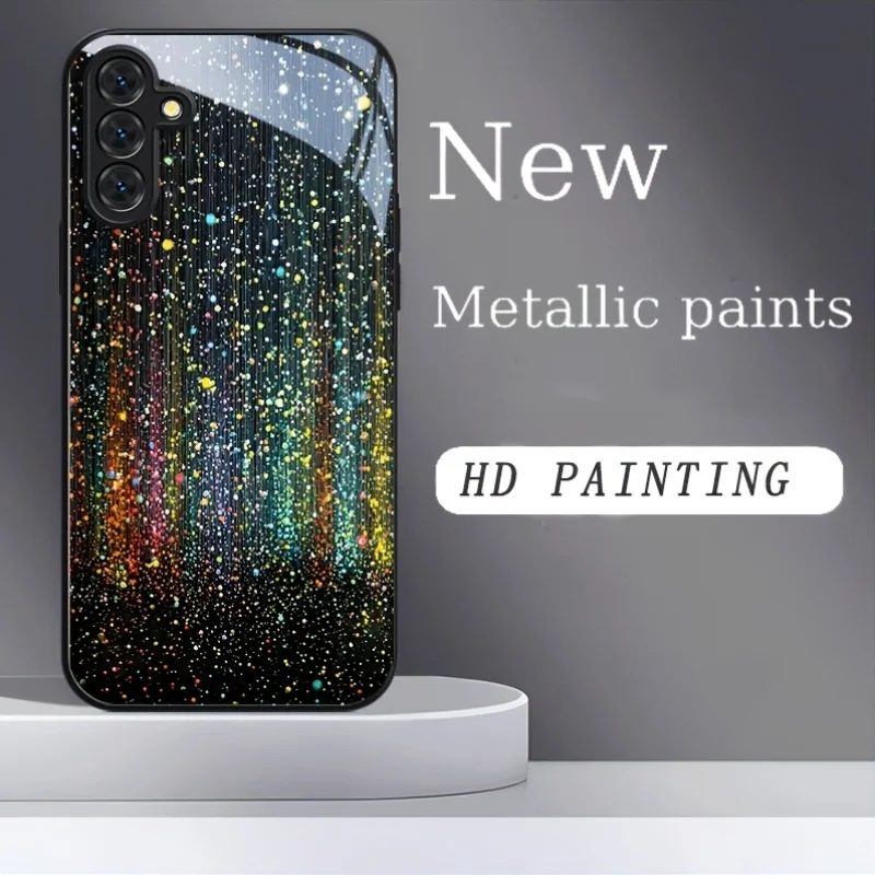 Metallic paint tempered glass phone case suitable for Samsung Galaxy S26 S25 S24 S23 S22 S20 FE/Ultra/Plus anti drop back cover