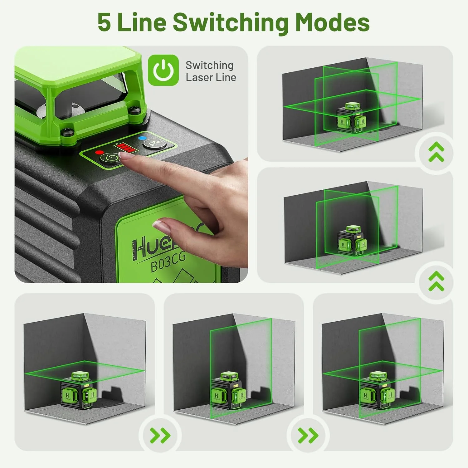 Huepar Laser Level 12 Lines 3D Green Lines Horizontal Vertical Cross Lines 360°Auto Self-Leveling Laser Tools with Hard Case