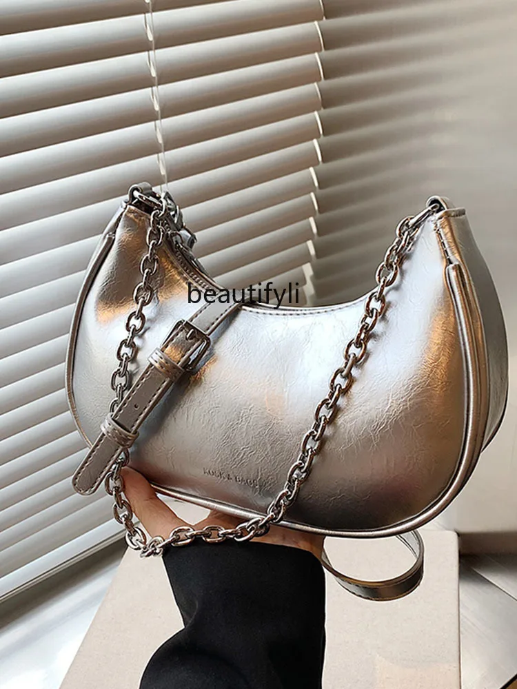 

Retro Fashion Oil Wax Leather Underarm Bag Women's Summer New Simple and Versatile Dumpling Bag High-Grade Shoulder Bag