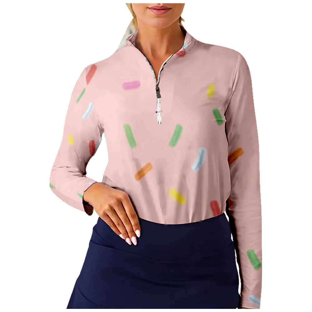 Sprinkles Design Golf Shirt Women Long Sleeve Half Zip Breathable Quick Dry Tops Casual Sportswear