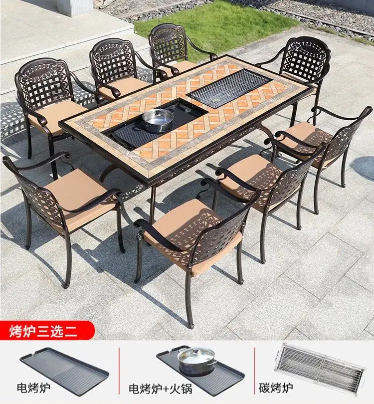 

Outdoor multifunctional barbecue tables and chairs, household outdoor courtyard cast aluminum barbecue tables