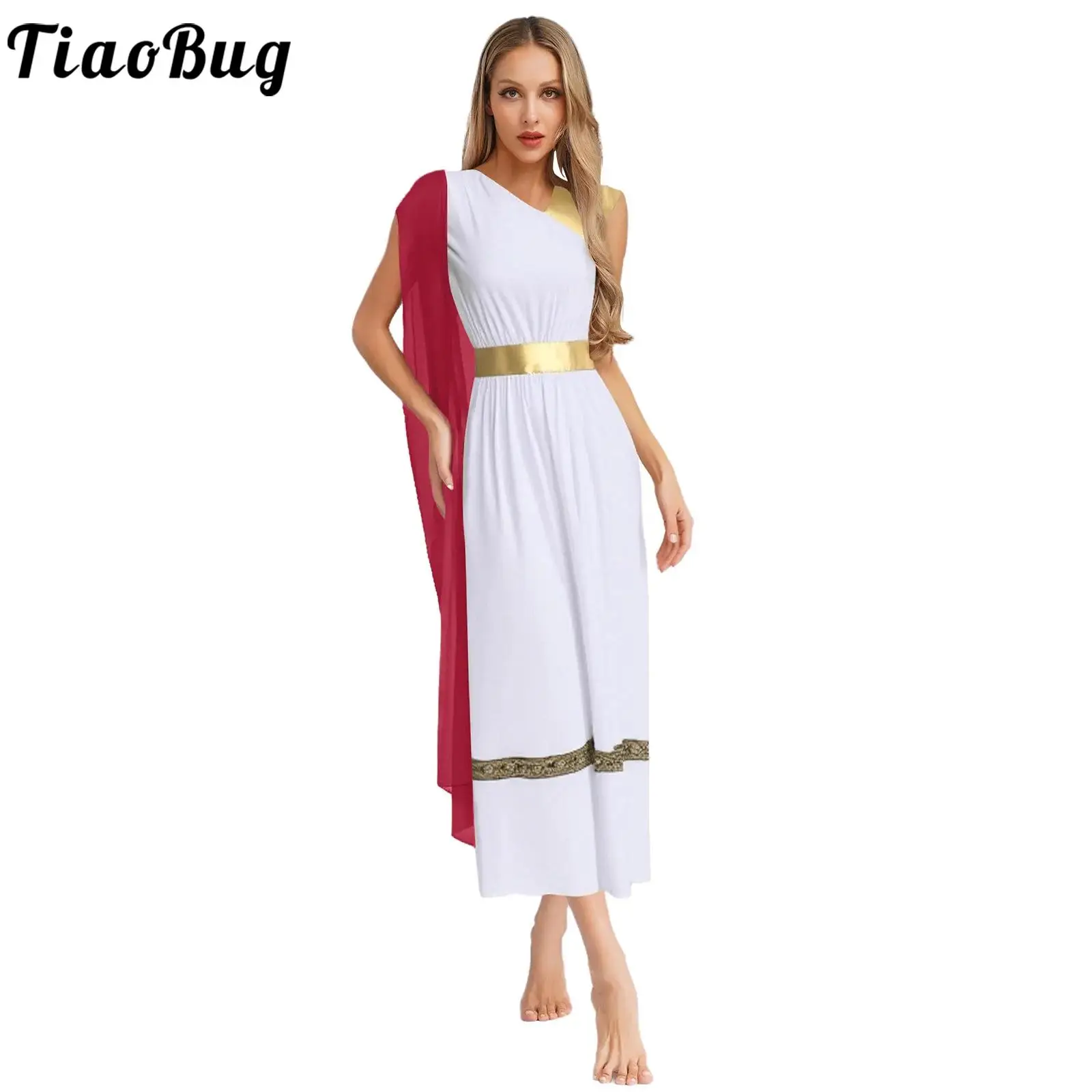 

Women Ancient Greek Costume Halloween Greek Princess Deity Queen Cosplay Robe Flowy Chiffon Toga Dress Carnival Fancy Dress Up