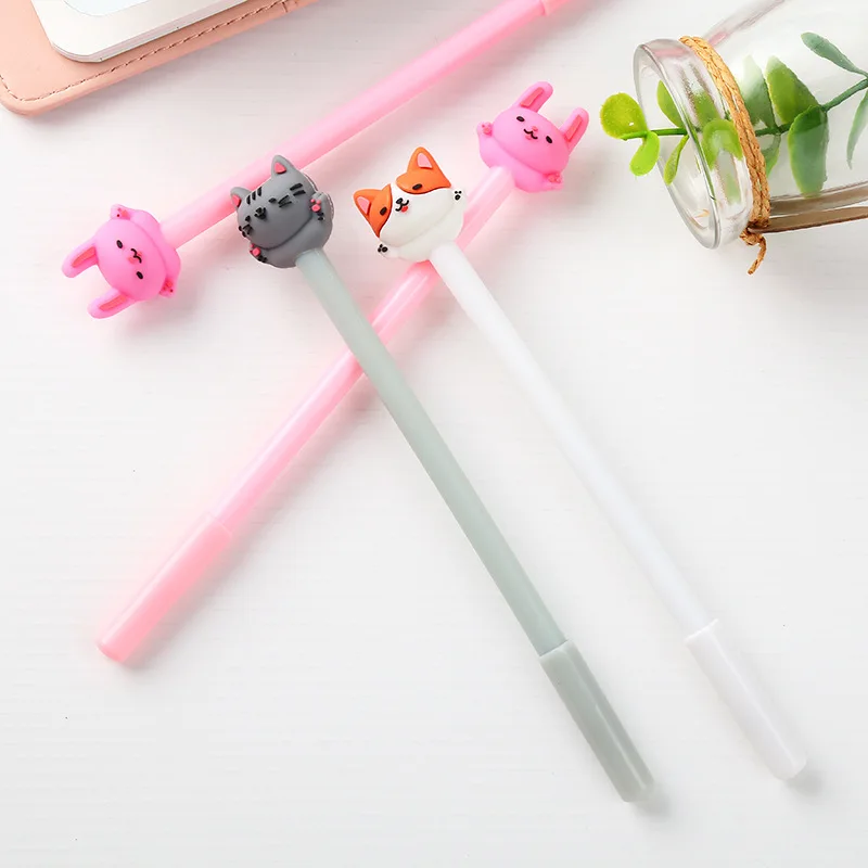 1PC śliczne Kawaii Cat Gel Pen 0.5mm Cartoon plastikowe czarny tusz żelowy pióra do pisania biuro szkolne papiernicze