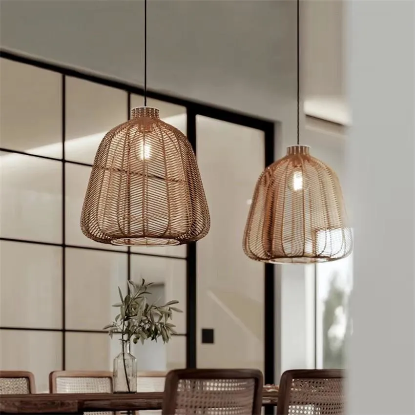 

Vintage lantern handmade pendant lights living room dining room rattan lamps Japanese living room bedroom study pendant lamps