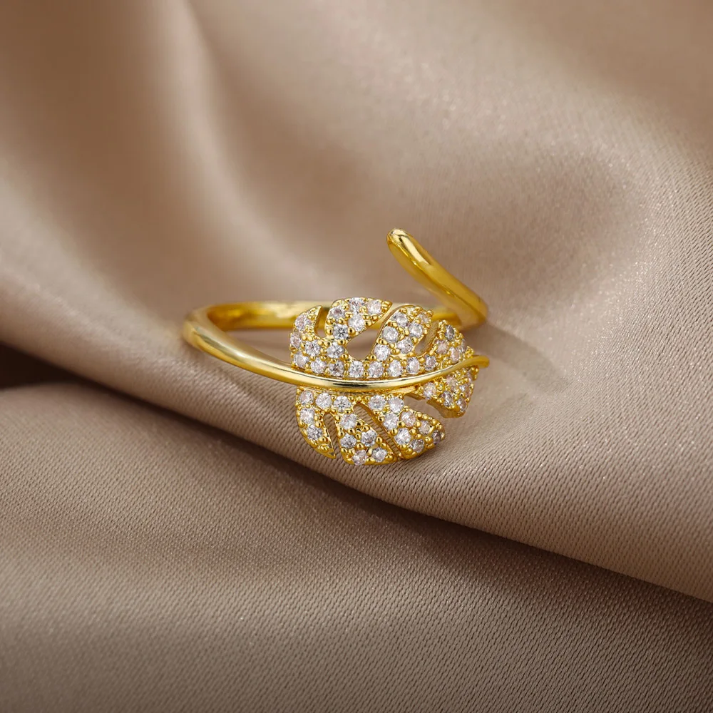 Luxus Zirkon Geometrische Ringe Für Frauen Edelstahl Gold Farbe Offenen Ring Trendy Hochzeit Party Ästhetischen Jewerly Geschenk Femme