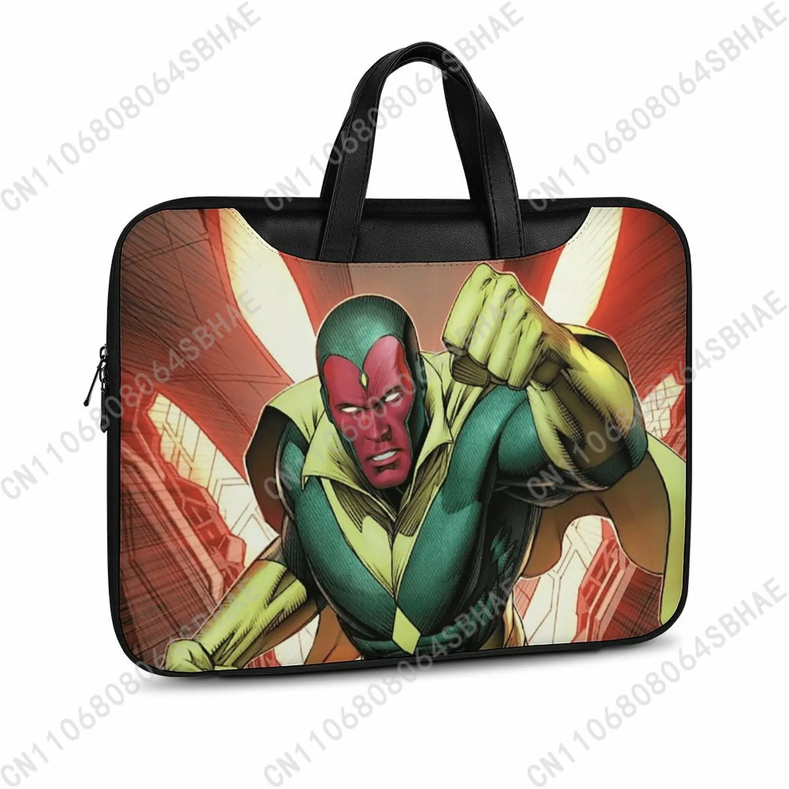 

Marvel Vision Custom Leather Briefcase Men Woman Laptop Bag Business Retro Genuine Leather Computer Cosplay