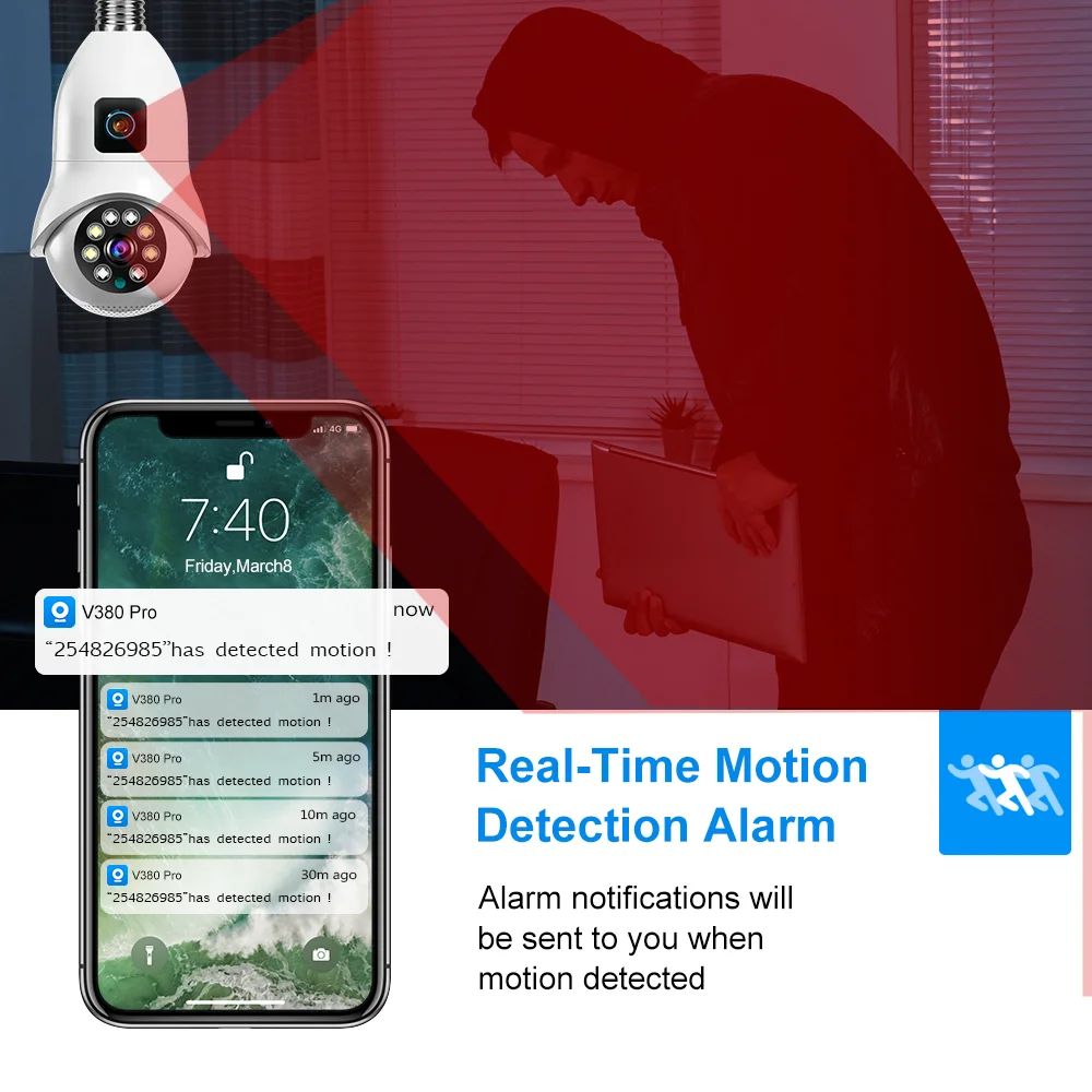 V380 Pro Light Bulb E27 Dual Lens IP Camera Outdoor Security Protection WiFi 4MP Dual Screen IR Night Vision Two Way Audio