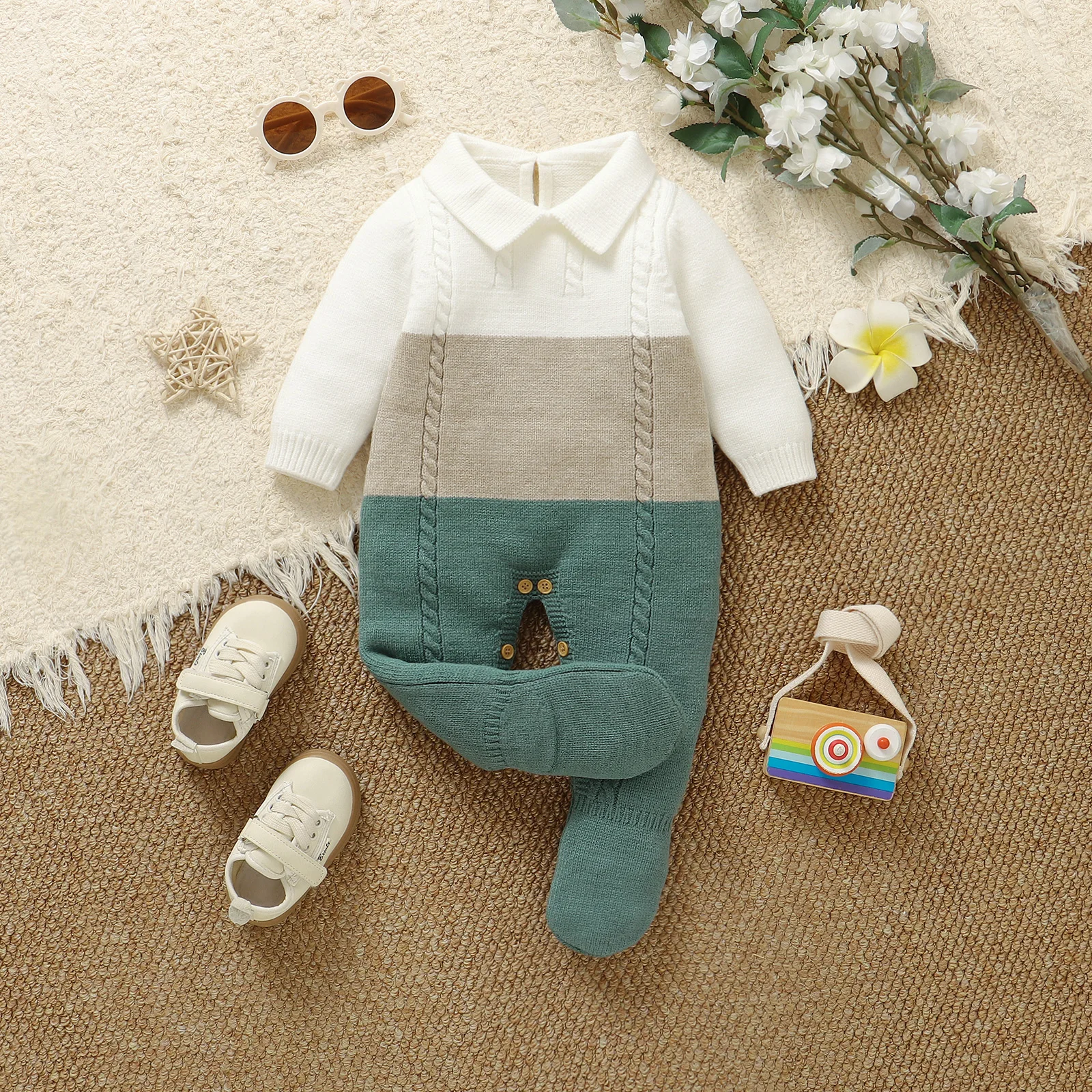 

Осенний детский комбинезон, вязаная одежда для малышей, модные полосатые комбинезоны для детей 0-9 месяцев, теплый комбинезон для новорожденных мальчиков и девочек, накидка на ноги с длинными рукавами