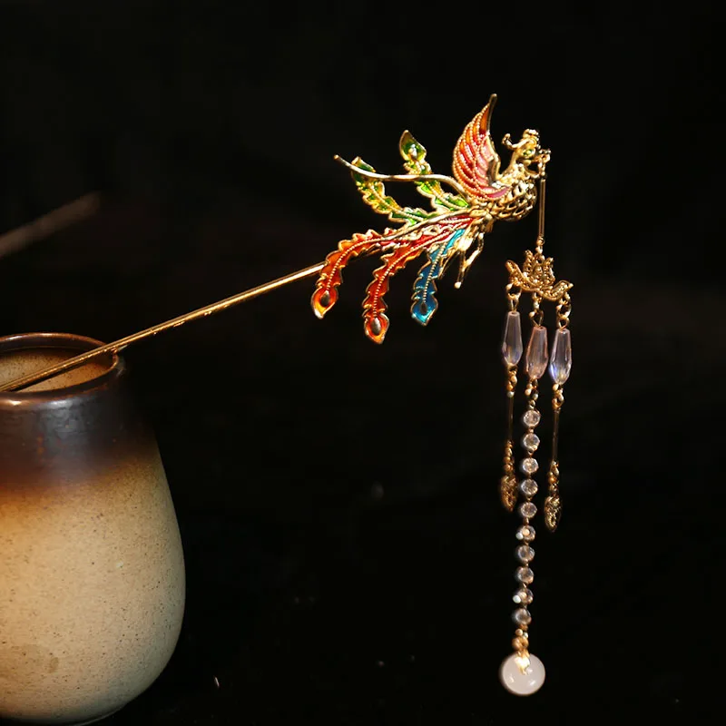 New Chinese style Phoenix Dragon Hairpin with ancient style and high-end feel, tassel hairpin, cheongsam, Hanfu, coiled hair, he