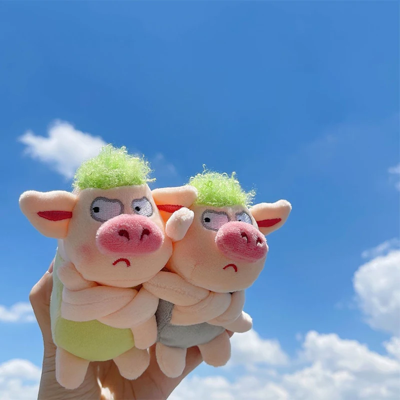 Adorable Animal Keychain Funny Green Hair Plush Animals Angry Pig Doll Pendant Car Backpack Decoration Soft Stuffed Toy Gift