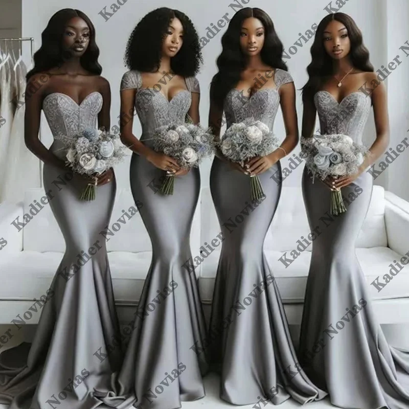 

Cap Sleeves Long Mermaid Bridesmaid Dresses Lace Up Wedding Party Guest Dress Robes Invitee Mariage Customized