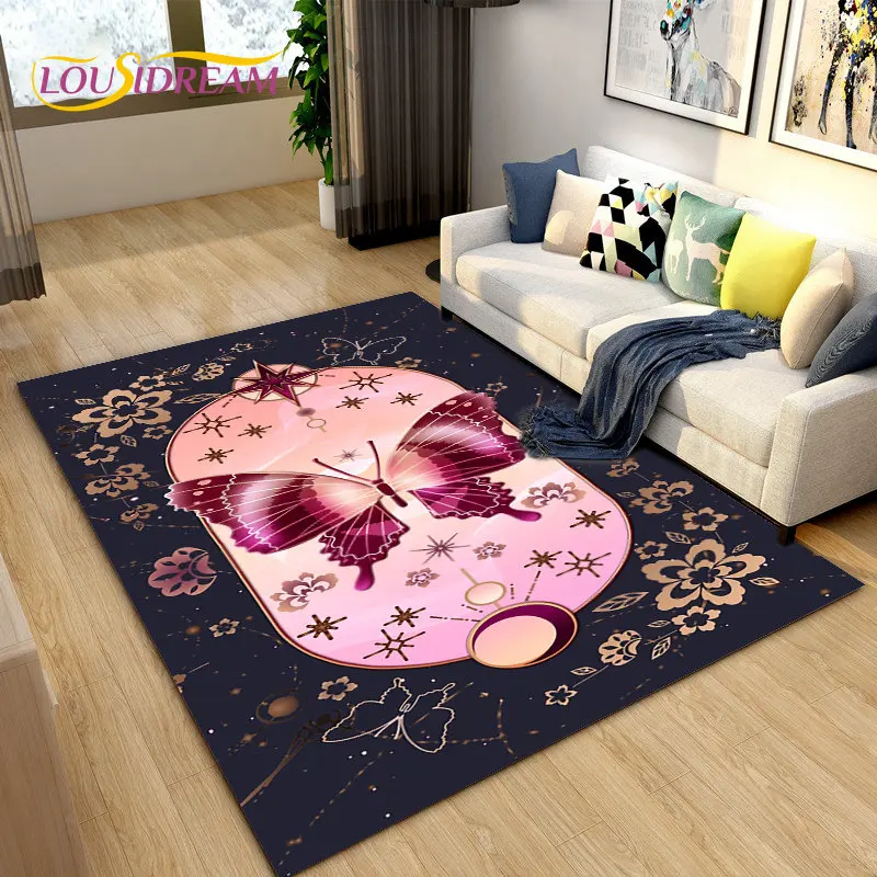 3D Colorful Butterfly Flower Area Rug,Carpet Rug for Living Room Bedroom Sofa Yoga,Kitchen Bathroom Doormat Non-slip Floor Mat