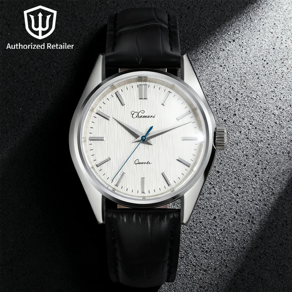 

Chameri GS02 Кварцевые наручные часы VH31 Sweep Second Механизм Сапфир Водонепроницаемые 100M Кожаные мужские часы 37 мм Винтажные часы Подарок