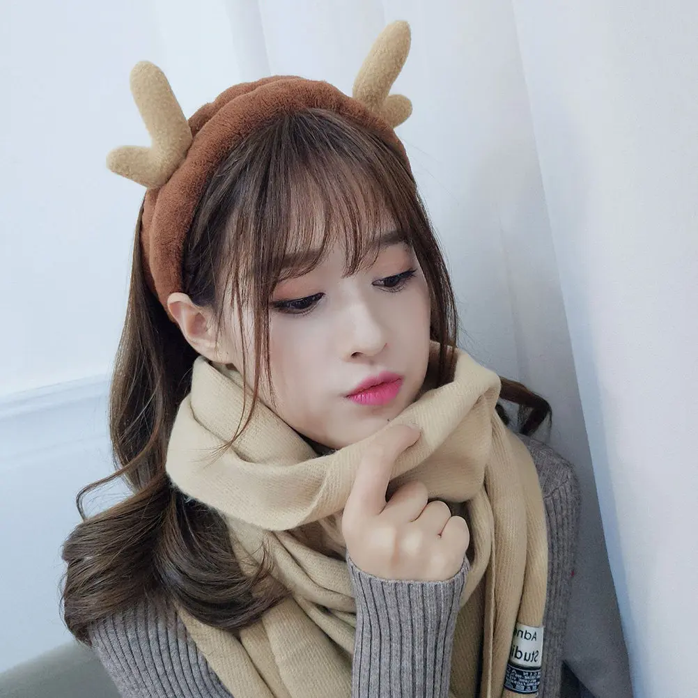 

Набор из 4 эластичных повязок для волос с рогами оленя для женщин и девочек: милые, цветостойкие, мягкие, удобные, нелиняющие, для макияжа и душа