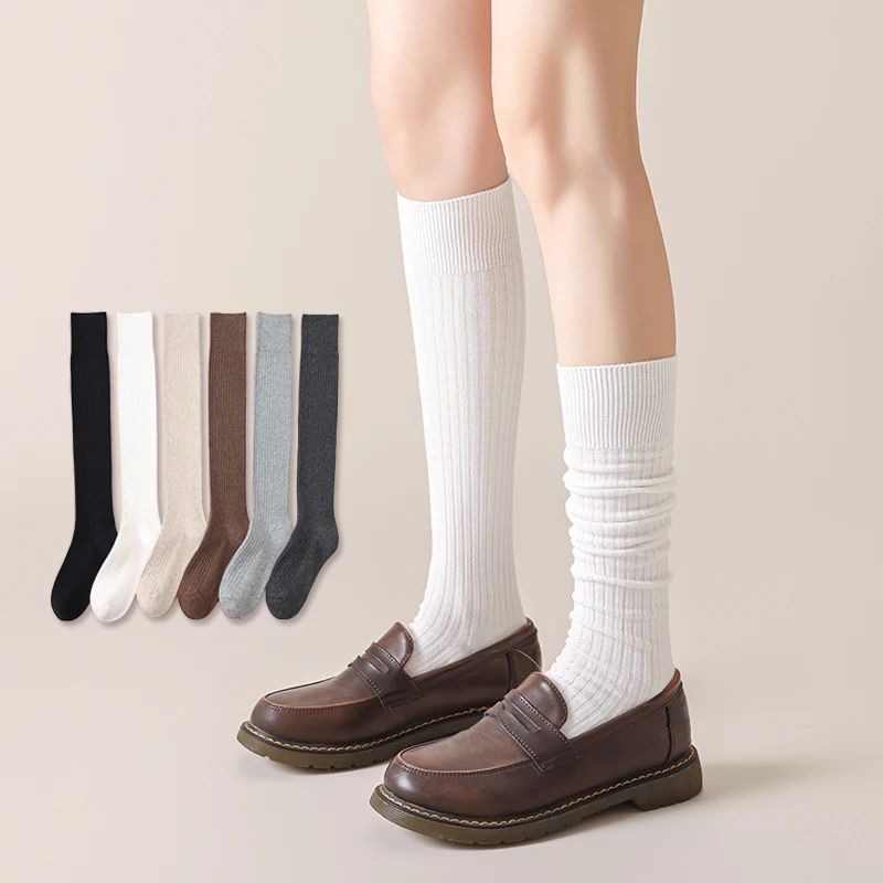 Trendy Women's Stockings Japanese Fashion New Solid Color Simple Knee High Socks For Women Preppy Style Long Socks Girls