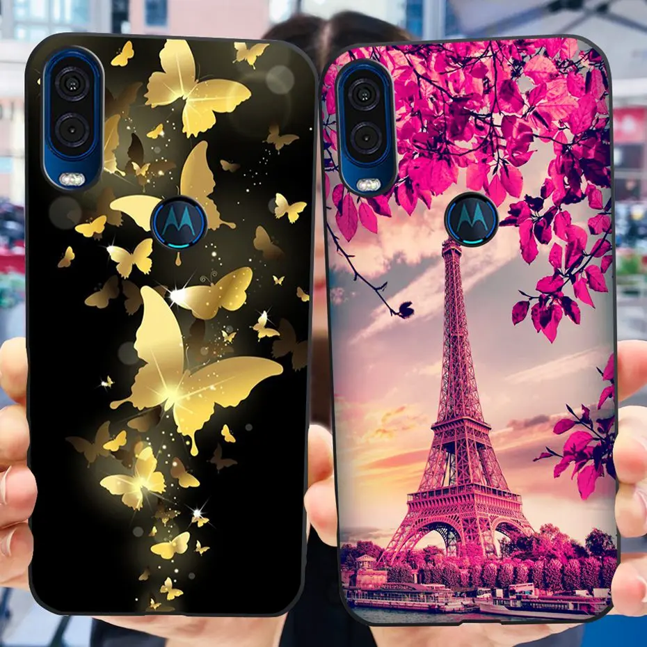 For Motorola Moto One Vision Phone Case Cute Flower Cat Painted Soft Silicone Cover For Motoroal Moto One Macro MOTO One 5G