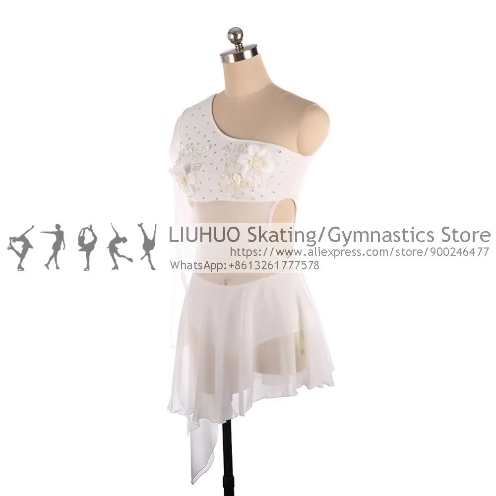 Pole Dance Skirt White Simulation Flower Diamond Mesh Skirt Women\'s Competition Performance